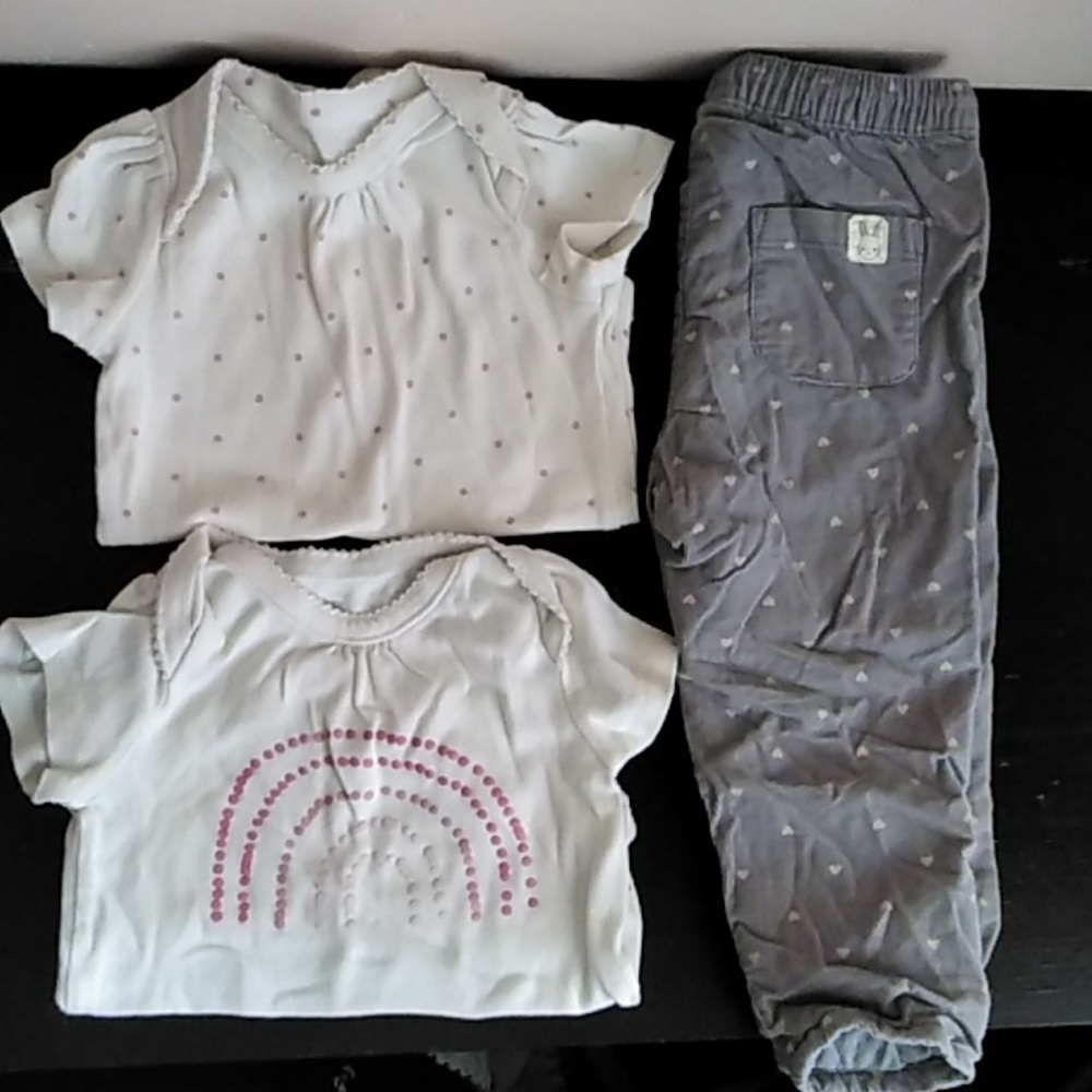 Lot of 3 - Assorted Neutral Colors Organic Cotton Onesies, Gray Corduroy Pants